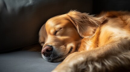 Obraz premium A dog is sleeping on a couch