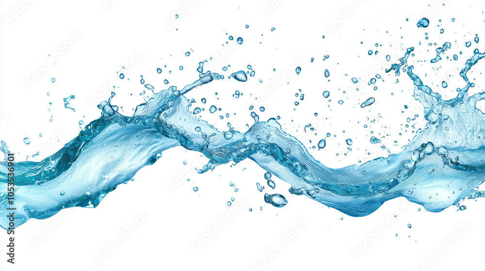Aufkleber dynamic splash of water with air bubbles floating up against white background, capturing fluid motio