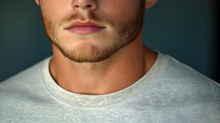 Fototapeta premium Close-Up of a Young Man's Face with Beard Detail