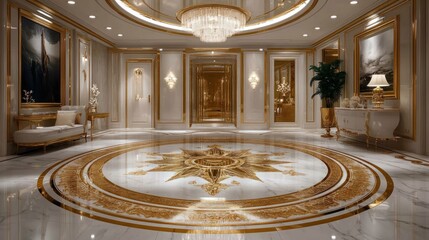 Obraz premium Luxurious Interior Design with Gold Accents and Marble Flooring