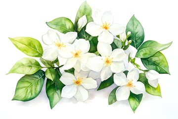 Obraz premium Watercolor Painting of White Jasmine Flowers