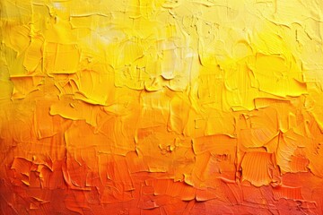 Abstract yellow and orange oil painting with textured brushstrokes.