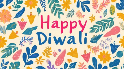 Obraz premium Celebratory Diwali Illustration with Festive Symbols and Bright Colors