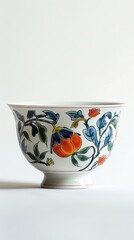 Traditional ceramic teacup, white background, 4K hyperrealistic photo