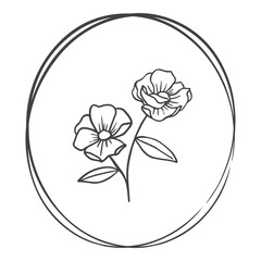Png round botanical frame drawing illustration element, transparent background