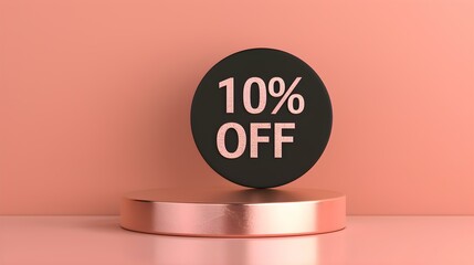 Black '10% OFF' Promotional Sign on a Rose Gold Background with Copy Space
