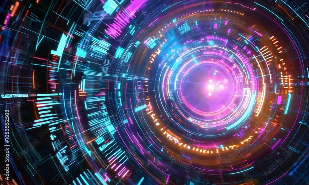 Aufkleber abstract digital vortex with vibrant colors and glowing elements, suggesting technology and motion.