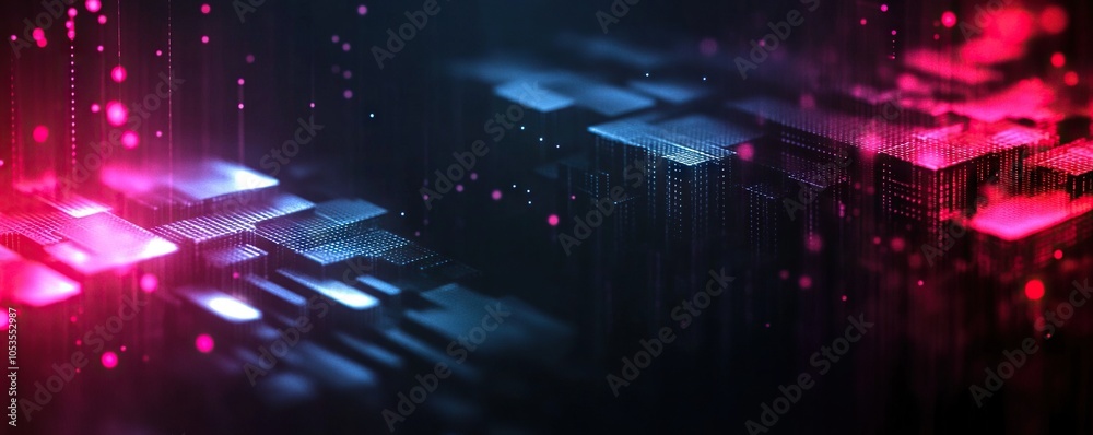 Poster Digital background perfect for tech processes, neural networks, artificial intelligence, data transfer and encryption, digital archives, sound and graphic presentations, science, education, etc.