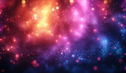 Obraz premium Abstract blurred background with bokeh lights, dark stage, and glowing light effect. Colorful defocused backdrop for the design and decoration of a party, 