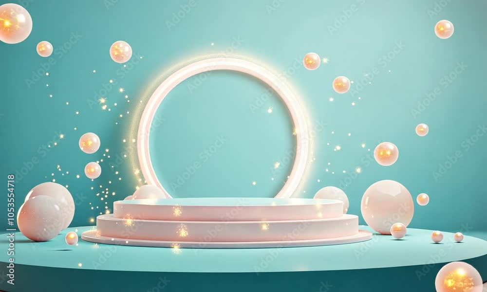 Aufkleber A minimalistic display setup with a circular light and smooth geometric shapes.