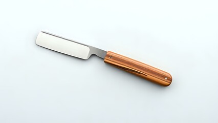 Straight Razor with Wooden Handle on Grey Background