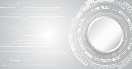 Obraz premium High computer technology elements on a grey background. Sci-fi concept for presentation or banner. Abstract futuristic circuit board. High tech digital technology design.