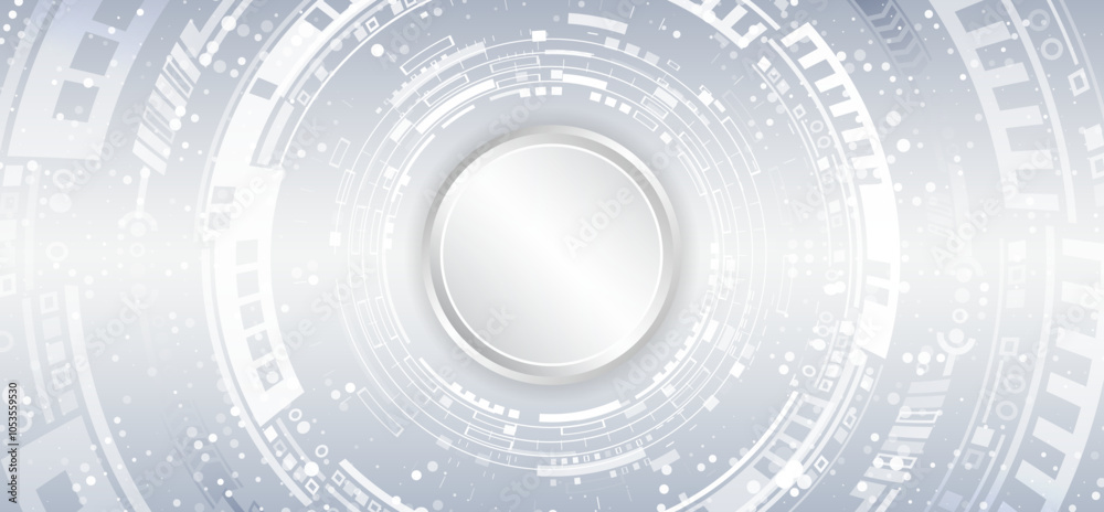 Poster Internet communications, big data, digital technologies. High tech banner. Technological geometric background consisting of circles on a grey background.