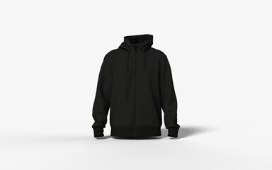 Black hoodie mockup for ads branding e-commerce Unisex blank design with realistic fabric for customization Perfect 3D rendering image fashion template isolated product presentation front view