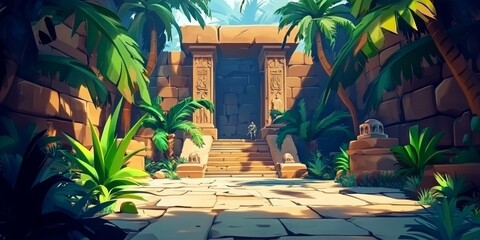 Ancient Temple Adventure, vibrant cartoon-style setting, hidden traps, treasure hunters exploring mysterious ruins, engaging gameplay atmosphere