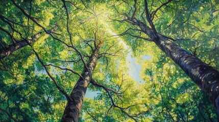 Fototapeta premium Beech trees, spring leaves, forest. Generative AI