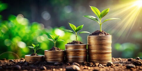 "Thriving Flora on Coin Stack: Symbolizing Financial Prosperity"