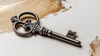 Antique Key on Vintage Background with Texture and Shine.