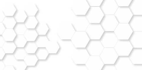 Fototapeta premium Abstract pattern with hexagonal white and gray technology line paper background. Hexagonal 3d vector grid tile and mosaic structure mess cell. white and gray hexagon honeycomb geometric copy space.