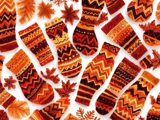 Warm and Cozy Autumn Vibes A Collection of Vibrant Socks and Leaves in Earthy Tones