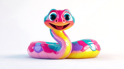 Fototapeta premium Cute cartoon styled 3D snake with bright colors and friendly expression