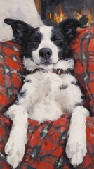 Obraz premium A Cozy Dog Relaxing by the Fireplace in a Plush Blanket