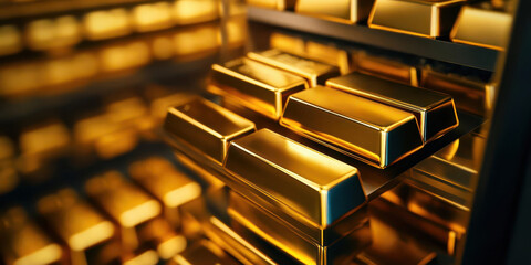 Obraz premium Glowing gold bars inside a secure, modern vault, showcasing wealth accumulation and safe storage options Isolated on a white background with copy space