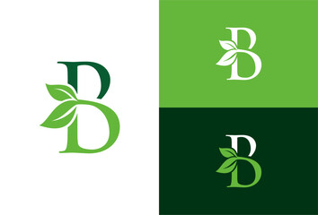 Green eco letters B logo with leaves. symbol alphabet botanical natural. template leaf logo © Locho99
