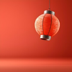 Obraz premium Vibrant red lantern against a bold orange backdrop