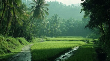 Obraz premium Kerala, India is known for its lush green paddy fields, where rice is grown.