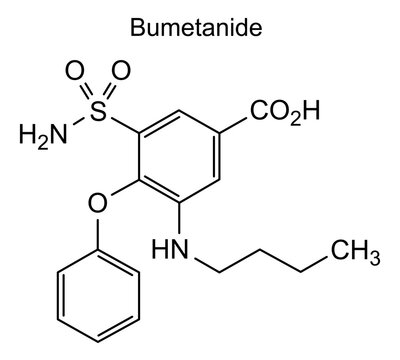 Chemical structure of bumetanide, drug substance