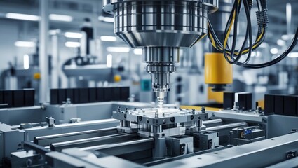  Detailed high-tech factory machinery in operation, focusing on the precision and automation of modern industrial processes, rendered in an ultra-clear, high-resolution image