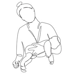 Obraz premium One continuous single drawing line art flat doodle parent, motherhood, care, woman, mother, girl, child. Isolated image hand draw contour on a white background 