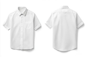 White short-sleeve button-down shirt, front and back view on white background
