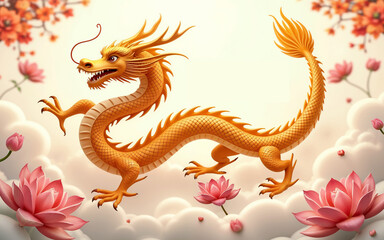  year of the Dragon. Chinese zodiac dragon in geometric flat modern style.