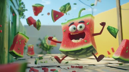 Naklejka premium Vibrant Vibes: The Enthusiastic Watermelon