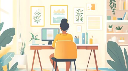 Fototapeta premium Woman working in her home office. 