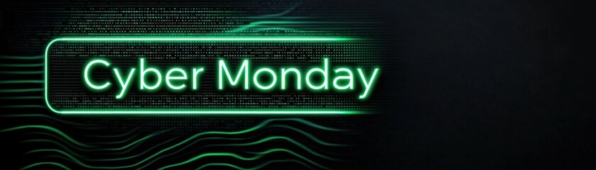 Obraz premium Stylish green-themed Cyber Monday sales banner concept. A vibrant green 