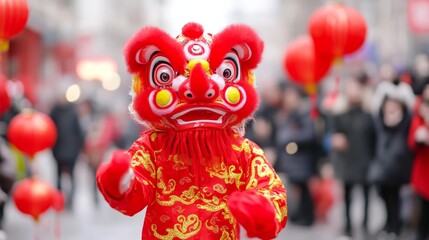 Naklejka premium Traditional Red Chinese Lanterns with Festive Lights for Lunar New Year Celebration