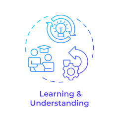 Learning and understanding blue gradient concept icon. Re-engineering applications. Skill development. Round shape line illustration. Abstract idea. Graphic design. Easy to use in article