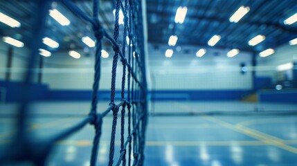 A net stands tall in the center of the court ready for action.