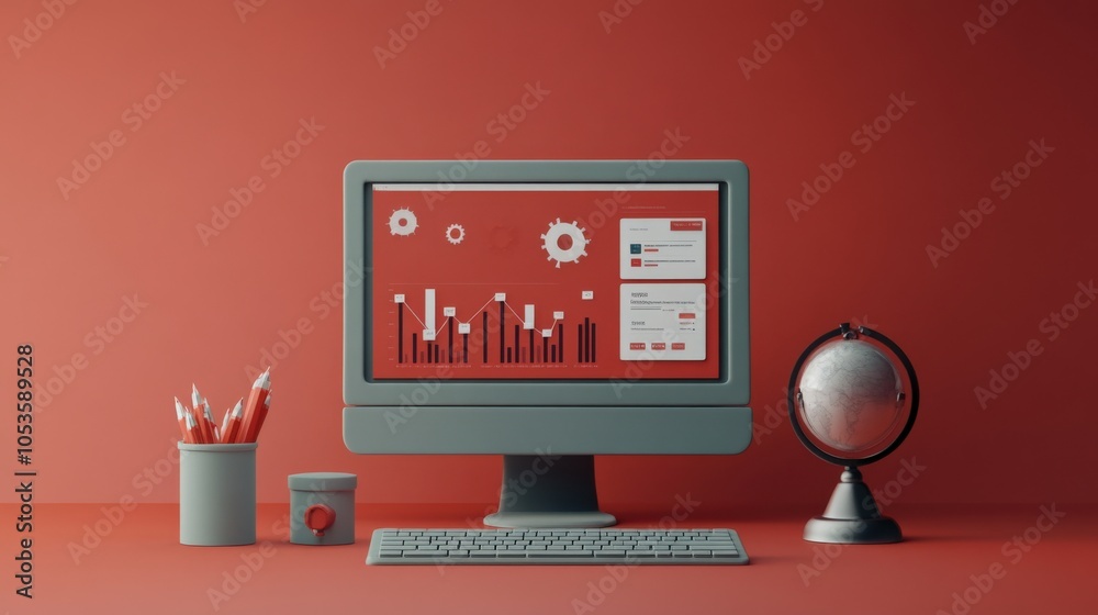 Poster Innovative data visualization on a desktop computer with stylish office decor