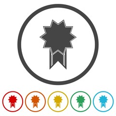 Medal with ribbon icon. Set icons in color circle buttons