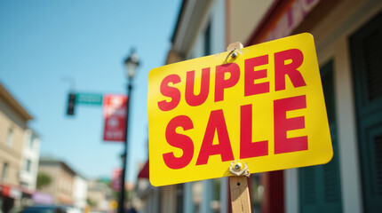Colorful Super Sale Sign on Bright Sunny Day &ndash; Eye-Catching Stock Image for Marketing & Promotion