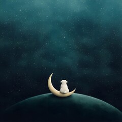 Obraz na płótnie Canvas Dreamy dog gazing at the stars from a crescent moon