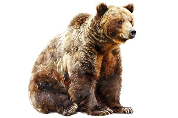 Fototapeta premium A brown bear sits comfortably on the ground