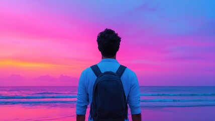 Photographer capturing the sunset over a pristine Thai beach, vibrant colors and ocean waves