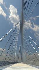 Obraz premium A modern bridge with sleek cables and a dramatic sky, showcasing architectural design.