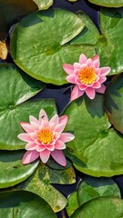 pink water lily in Water on leafs with fly