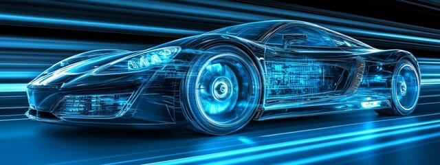 Fototapeta premium Speedster of the Future, Racing Towards Tomorrow, Velocity Unleashed.Concept of high-speed performance, automotive technology, future transportation, innovation, speed, power.